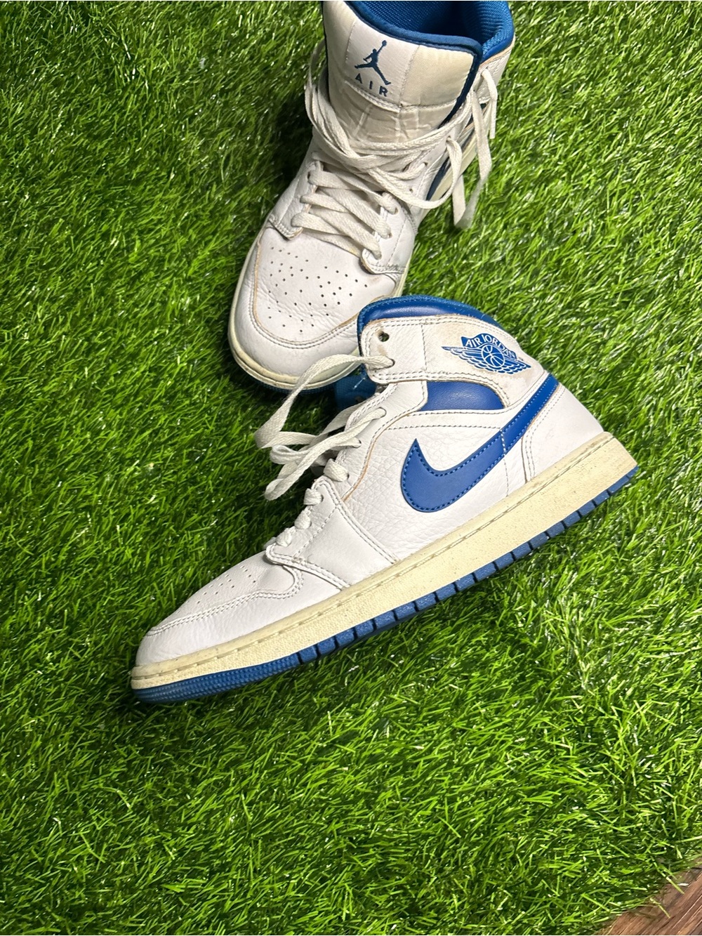 Nike Air Jordan 1 Mid White & Blue Retro Swoosh
